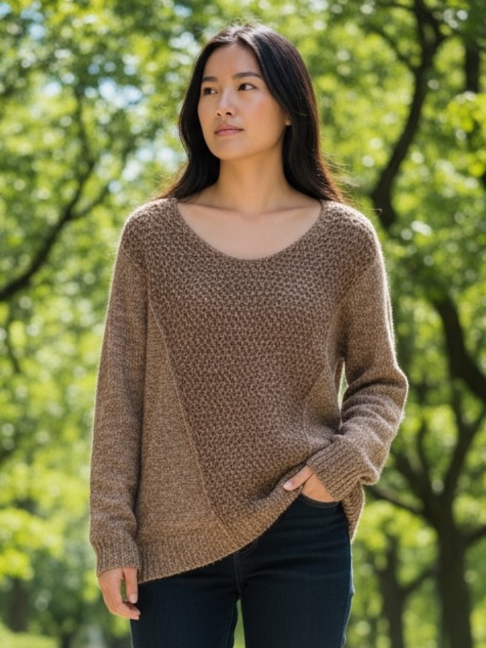 Indigo Marled Brown V-Neck Sweater
